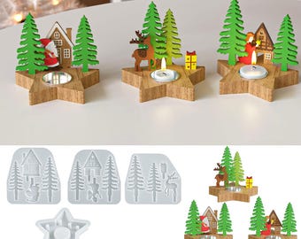 Christmas Star Candles Holder Silicone Mold,Concrete Plaster Christmas Tree Candlestick Mold,Epoxy Resin Christmas Mold 240791