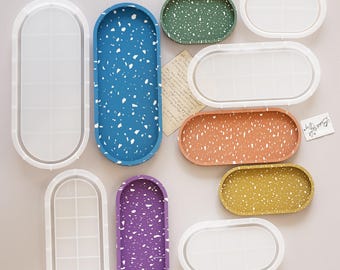 Molde de silicona para bandeja ovalada, molde de silicona para bandeja ovalada de yeso para hormigón, molde para bandeja de resina epoxi para joyas, molde de silicona para plato ovalado para baratijas 221483