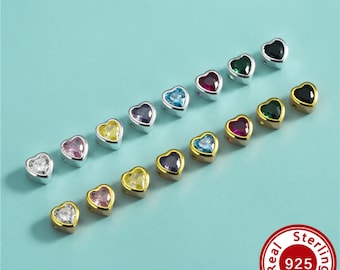 5MM Heart Cubic Zirconia Beads,Solid 925 Sterling Silver Loose Bead,Gold Plated Spacer Bead,DIY Beaded Bracelet Jewelry Making Craft 4500743