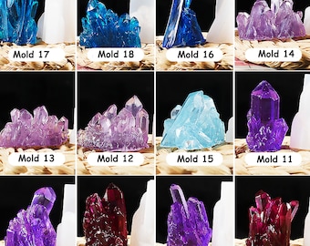 Crystal Cluster Silicone Mold,18 styles Crystal Stone Resin Mold,Homemade Crystal Epoxy Mold,Glossy Crystal Resin Mold,Geode Mold 240078