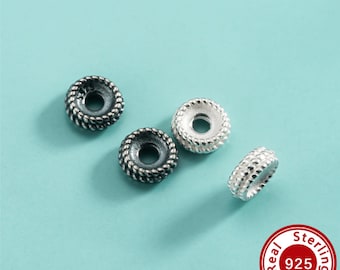 5.7MM Beaded Texture Wheel Beads,Solid 925 Sterling Silver Spacer Beads,Antiqued Silver Beads,DIY Bracelet Necklace Jewelry Making 4500767