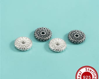 8.2MM Carved Floral Spacer Beads,Solid 925 Sterling Silver Flower Spacers,Antiqued Silver Spacers,DIY Bracelet Jewelry Making Craft 4500762
