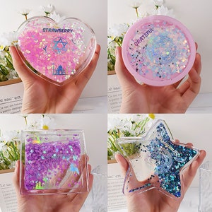 Coaster Quicksand Silicone Mold,Star,Heart,Square,Round Shaker Mold,Geometric Quicksand Resin Mold,UV Resin Photo Frame Shaker Mold 240148