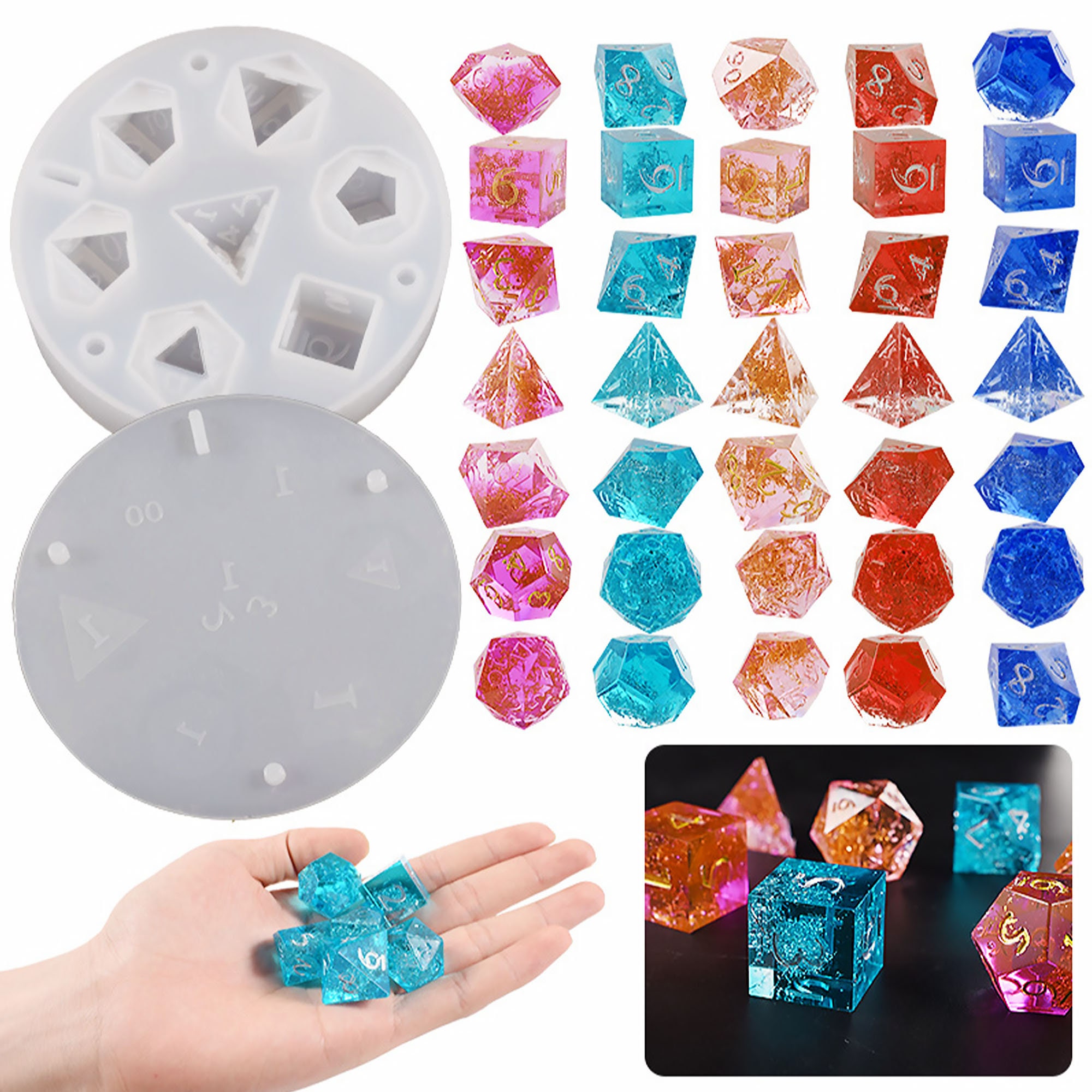 Migugaga DND Dice Mold for Resin Casting, Sharp Edge D&D Silicone Dice Molds with 36pcs Dice Making Kit, Personalized Silicone DND Dice Molds for