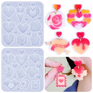 Heart Earring Silicone Mold,Epoxy Resin Love Pendant Mold,UV Resin Heart Charm Mold,Concrete Plaster Earring Mold 212783