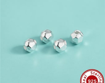 4.4MM Faceted Round Spacer Beads,Solid 925 Sterling Silver Loose Bead,Rhodium Plated Bead,DIY Bracelet Jewelry Making Craft Supplies 4500775