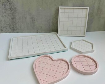 Checkerboard Coaster Silicone Mold,Concrete Plaster Coaster Mold,Rectangle,Round,Hexagon,Square,Heart Coaster Resin Mold 221259