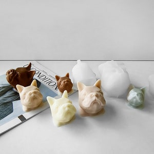Molde de silicona para velas con cabeza de bulldog francés, molde para perros de yeso de hormigón, molde para perros de resina epoxi, molde para hacer velas de animales, molde de silicona para jabón 231533
