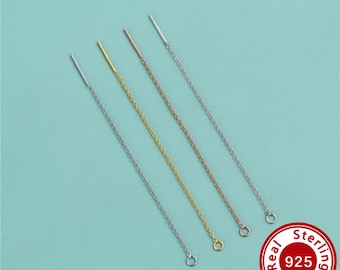 1 Pair Threader Earrings,Solid 925 Sterling Silver Ear Threads Dangle Earring,Rose Gold Plated Chain Earrings With Loop,DIY Jewelry 4500746