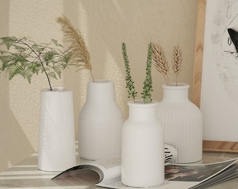 Striped Flower Vase Silicone Mold,Concrete Cement Vase Mold,4 Styles Resin Plaster Vase Mold,Round Bud Vase Mold,Jesmonite Vase Mold 222024