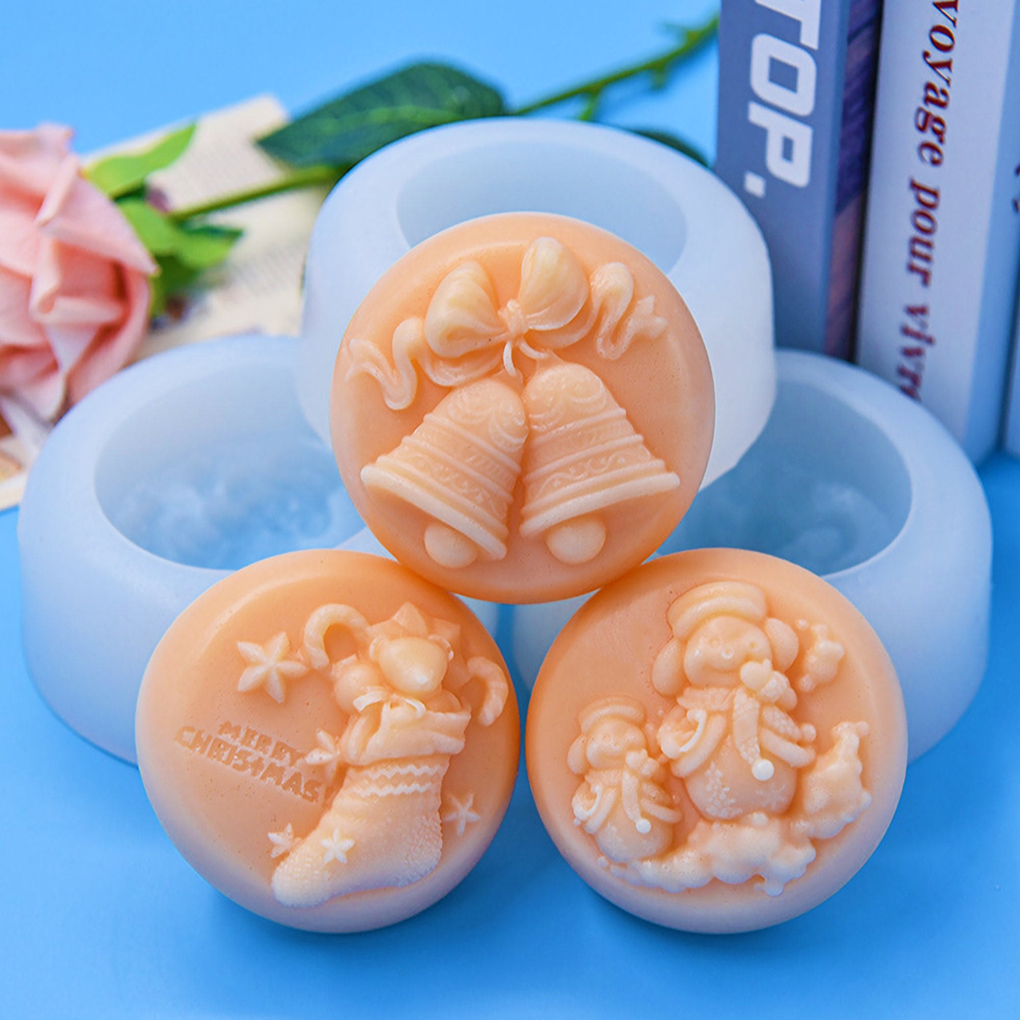 Christmas Soap Silicone Mold,Bell,Santa,Socks Shaped Handmade Soap Mold,Round Bath Bombs Mold,Christmas Candles Making Mold 250190