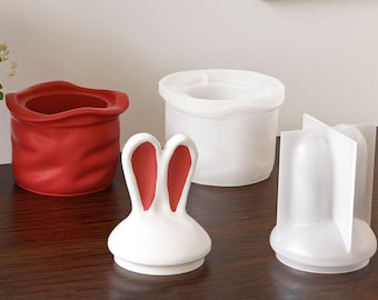 Stampo in silicone per scatola portaoggetti a forma di coniglio, stampo per scatola portaoggetti a forma di coniglio in gesso e cemento, stampo per scatola portagioie in resina epossidica, stampo per realizzare candele di cera 223523