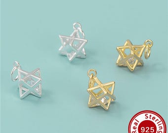12.5MM Hollow Hexagram Pendants With Cubic Zirconia,Solid 925 Sterling Silver Star Charms,Gold Plated Charms,For DIY Bracelet Making 4500750