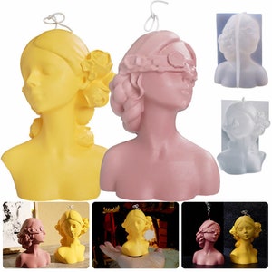 Silikonform mit verbundenen Augen Mädchen, Beton Gips Geschlossene Augen Göttin Silikonform, Epoxidharz-Form, Frauen Dame Kerzenform 231570