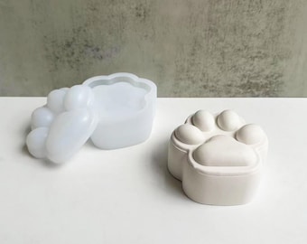 Cat Paw Storage Box Silicone Mold,Concrete Plaster Trinket Box Mold,Epoxy Resin Jewelry Box Mold,Cat Paw Candle Jar Silicon Mold 223429