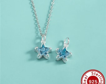 10.6MM Blue Star Cubic Zirconia Pendants,Solid 925 Sterling Silver Charms,Plain Silver Charms,DIY Bracelet Jewelry Making Supplies 4500742
