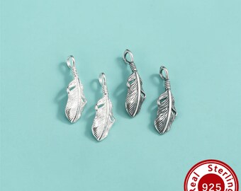 18.5MM Vintage Feather Pendants,Solid 925 Sterling Silver Charms,Antiqued Silver Charms,DIY Bracelet Necklace Jewelry Craft Supplies 4500752