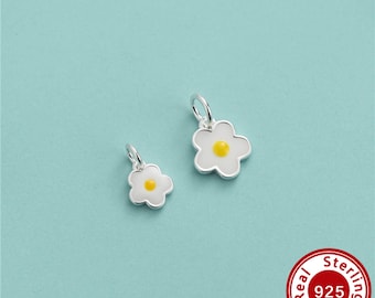 7-9MM Enamel Plumeria Pendants,Solid 925 Sterling Silver Egg Flower Charms,Plain Silver Charms,DIY Bracelet Jewelry Making Crafts 4500753