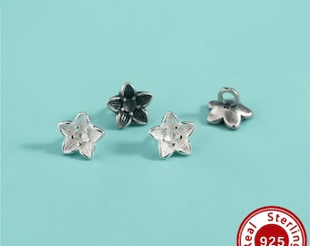 7.3MM Five Petal Flower Buttons,Solid 925 Sterling Silver End Clasp,Antiqued Silver Jewelry Connectors,DIY Bracelet Jewelry Making 4500741