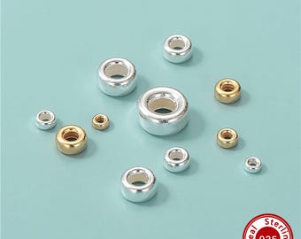3-10MM Solid 925 Sterling Silver Gold Plated Wheel Beads,Shiny Smooth Rondelle Spacer,DIY Braided Bracelet Necklace Jewelry Supplies 4500004