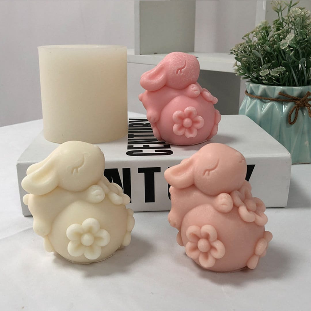 Flower Lying Bunny Candles Silicone Mold,cute Rabbit Shaped Candles ...