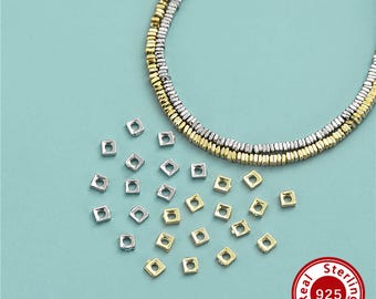 1.5-2MM Square Solid 925 Sterling Silver Gold Plated Spacers,Exquisite Flat Loose Beads Gasket,DIY Handmade Beaded Bracelet Necklace 4500020