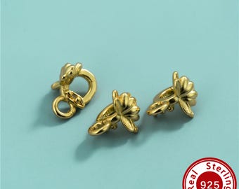 10.3MM Lotus Clasp,Solid 925 Sterling Silver Flower Clasp,Gold Plated Connectors,DIY Bracelet Necklace Jewelry Making Supplies Craft 4500760