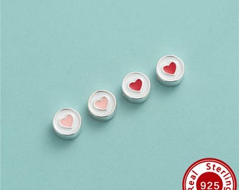 6MM Enamel Heart Spacer Beads,Solid 925 Sterling Silver Round Beads,Plain Silver Beads,DIY Beaded Bracelet Jewelry Making Supplies 4500773