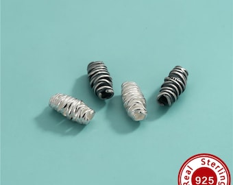12.2MM Wrapped Barrel Beads,Solid 925 Sterling Silver Spacer Beads,Antiqued Silver Beads,DIY Beaded Bracelet Necklace Jewelry Craft 4500771