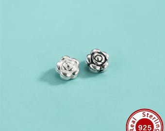5.3MM Rose Spacer Beads,Solid 925 Sterling Silver Flower Loose Bead,Antiqued Silver Bead,DIY Beaded Bracelet Necklace Jewelry Making 4500770