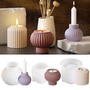 Stripe Candle Holder Silicone Mold,Epoxy Resin Candlestick Mold,Concrete Plaster Candle Holder Mold,Wax Candle Making Silicon Mold 240678