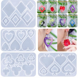 Molde de silicone para brinco de cartão de jogo, molde de brinco de resina UV, molde em forma de coração/pá/clube/diamante, molde de pingente de resina, molde de silicone para joias 212275