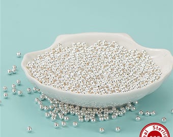 2-12MM Solid 925 Sterling Silver Plain Round Beads,Shiny Spacer Charms Beads with Large Hole,DIY Bracelet Necklace Jewelry Supplies 4500000