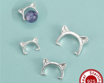 Cat Ears Bead Bail Clasps,Suitable for 6/8/10mm Beads,Solid 925 Sterling Silver Pendant Clasps,DIY Bracelet Necklace Jewelry Making 4500744