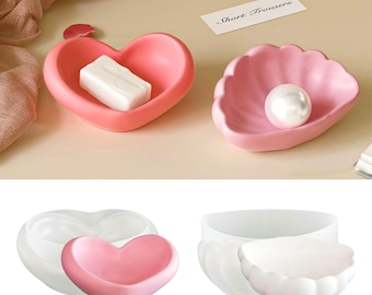 Stampo in silicone per scatola portaoggetti a forma di cuore, stampo per scatola portaoggetti in gesso e cemento, stampo per barattolo di candele in resina epossidica, stampo per realizzare candele di cera 223525
