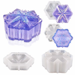 1 Set Snowflake Storage Box Silicone Mold,Concrete Plaster Jewelry Box Mold,Epoxy Resin Christmas Mold,Hexagon Resin Box Mold 223203