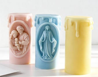 Stampo in silicone per candela a forma di Vergine Maria, stampo per candela profumata a forma di croce di Gesù, stampo in gesso cilindrico a forma umanoide, regali cristiani per Pasqua e Natale 232418