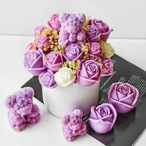 Rose Bear Candles Silicone Mold,Flower Bear Candles Making Silicon Mold,Concrete Plaster Bear Mold,Epoxy Resin Rose Bear Mold 232094