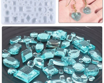 Molde de silicone de pedra preciosa minúscula, molde de resina de brinco de gema, molde de pingente de gema de cristal, molde geométrico de remendo de unha, suprimentos de fabricação de jóias DIY 212147