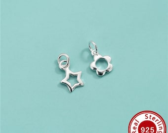 2 Styles Star Flower Pendants,Solid 925 Sterling Silver Charm,Plain Silver Charm,DIY Bracelet Necklace Jewelry Making Craft Supplies 4500758