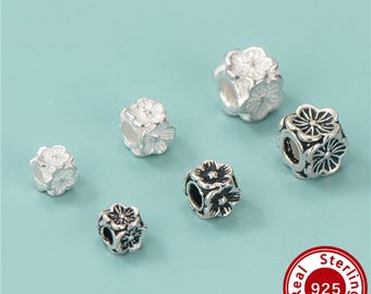 4-6MM Four Sided Flower Beads,Solid 925 Sterling Silver Flower Spacer Beads,Antiqued Silver Square Bead,DIY Bracelet Jewelry Making 4500749
