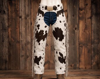 White Brown Cowhide Chaps Hair On Hide Western Straight Leg