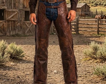 Leather Shotgun Chaps, Custom Western Cowboy Riding Chaps for Men & Women