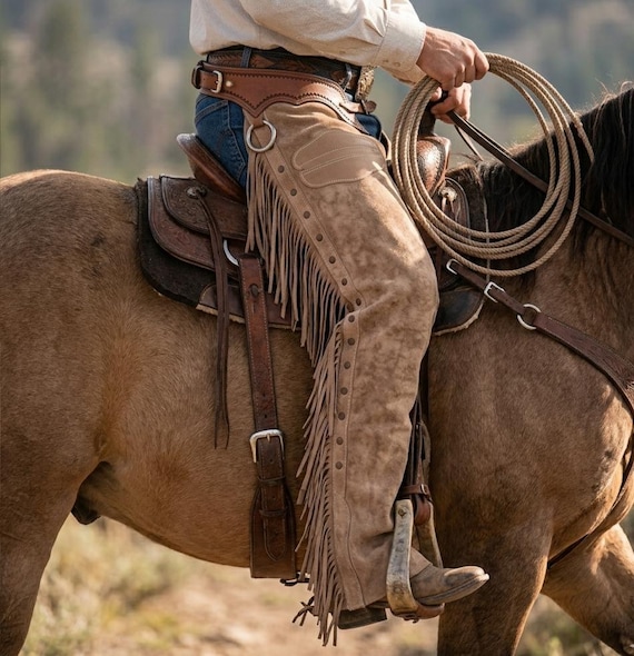 Handmade Shotgun Suede Cowboy Chaps, Western Fringe Ranch Wear, Men's Leather Riding Pants