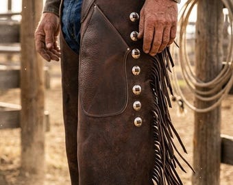 Free Riding Gloves with Working Chinks - Distressed Brown Roughout Leather Work Chinks - Heavy Duty Western Ranch Gear