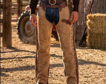Shotgun Chaps for Men, Handcrafted Leather Western Chaps, Custom Cowboy Working Gear