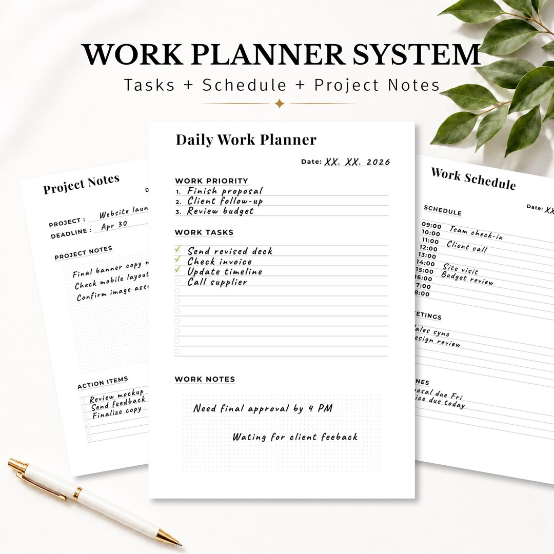 Work Planner Printable PDF Task List Daily Schedule - Etsy