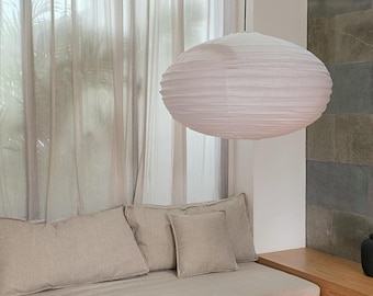 SHINRA Linen Pendant Light Shade | Wabi Sabi Oval Hanging Pendant Light, Minimalist Japandi Akari Lamp, Scandinavian Modern Lampshade