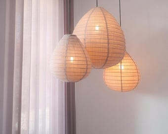 REIKA Pear Linen Lampshade, Natural Rattan Pendant Light, Fabric Hanging Lamp, Japandi Wabi Sabi Lighting, Modern Living Room Home Decor