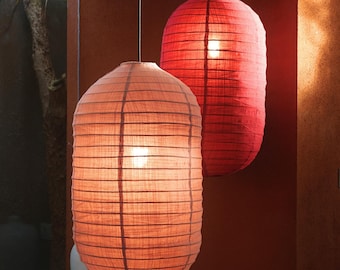 HIKARI Linen Pendant Light, Capsule Akari Lampshade, Handmade Japandi Wabi Sabi Hanging Lamp, Ambient Lighting for Reading Nook Bedside